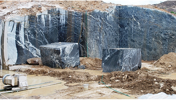 Overview of a granite quarry.
